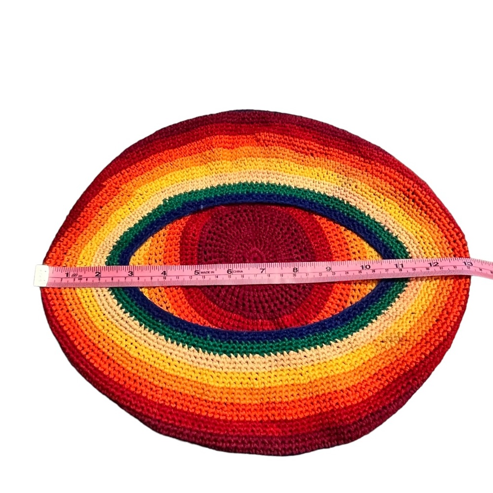 1970s Vintage Crocheted Rainbow Tam Beret Rasta Jamai… Gem